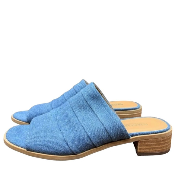 Roebuck & Co. Womens Slider Sandals Block Heels Shoes Blue Slip On 8 - Picture 2 of 8